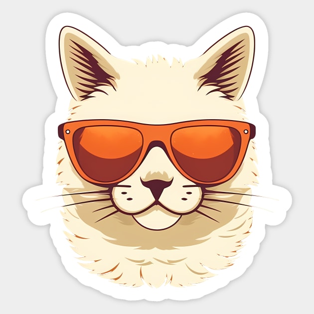 White Cat with Shades, Sunset Sticker by logiamerch